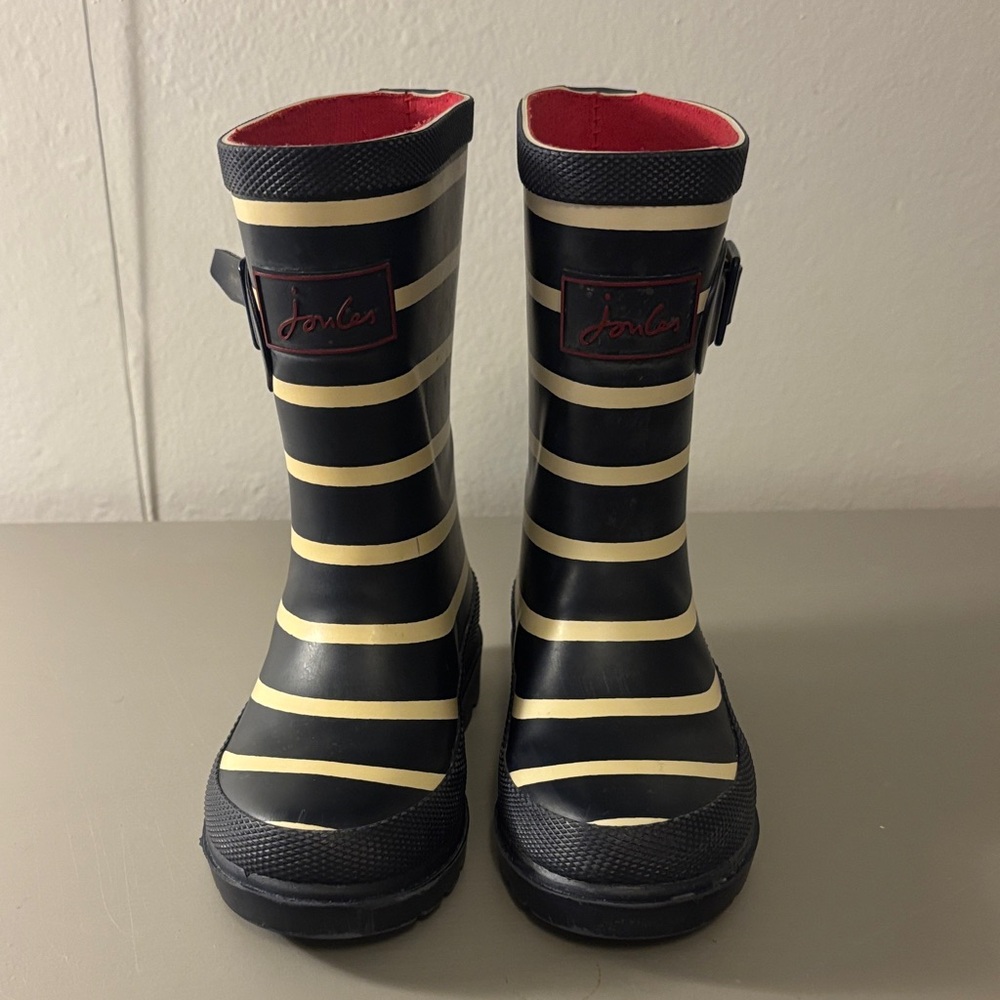 Joules Kids Navy and Cream Striped Boots NEVER WORN